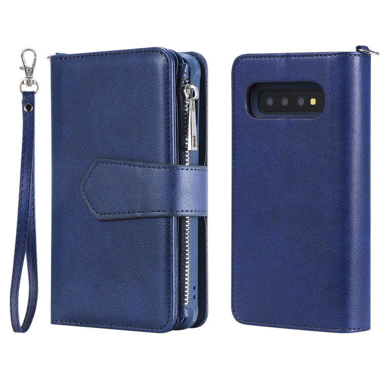 For Galaxy S10 2 in 1 Solid Color Zipper Shockproof Protective Case with Card Slots & Bracket & Photo Holder & Wallet Function
