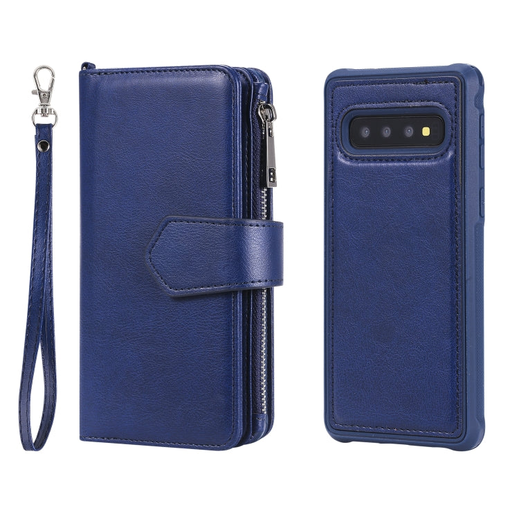 For Galaxy S10 2 in 1 Solid Color Zipper Shockproof Protective Case with Card Slots & Bracket & Photo Holder & Wallet Function
