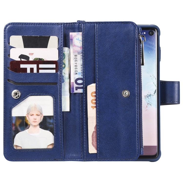 For Galaxy S10 2 in 1 Solid Color Zipper Shockproof Protective Case with Card Slots & Bracket & Photo Holder & Wallet Function