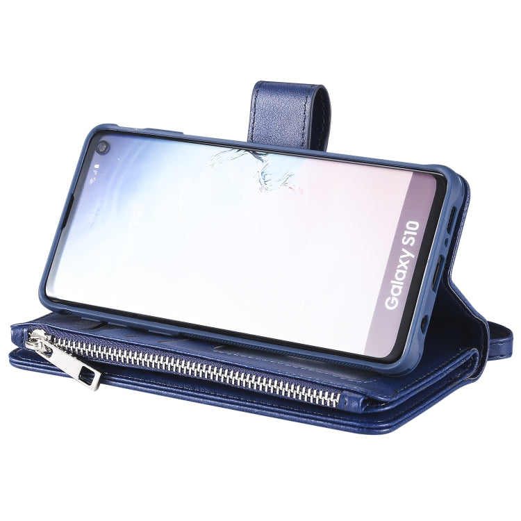 For Galaxy S10 2 in 1 Solid Color Zipper Shockproof Protective Case with Card Slots & Bracket & Photo Holder & Wallet Function