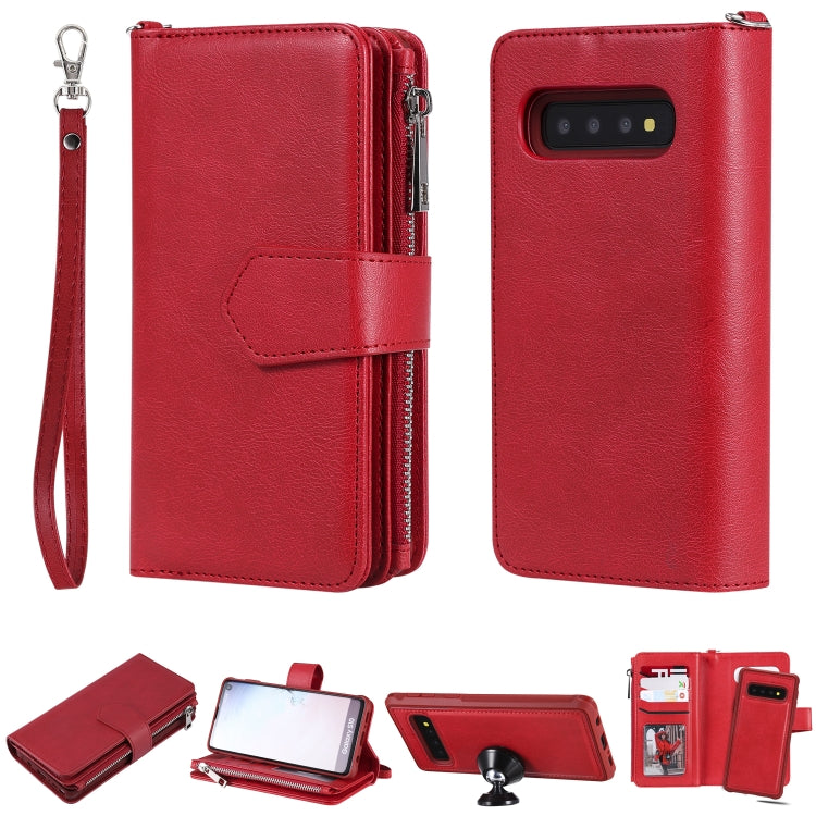 For Galaxy S10 2 in 1 Solid Color Zipper Shockproof Protective Case with Card Slots & Bracket & Photo Holder & Wallet Function