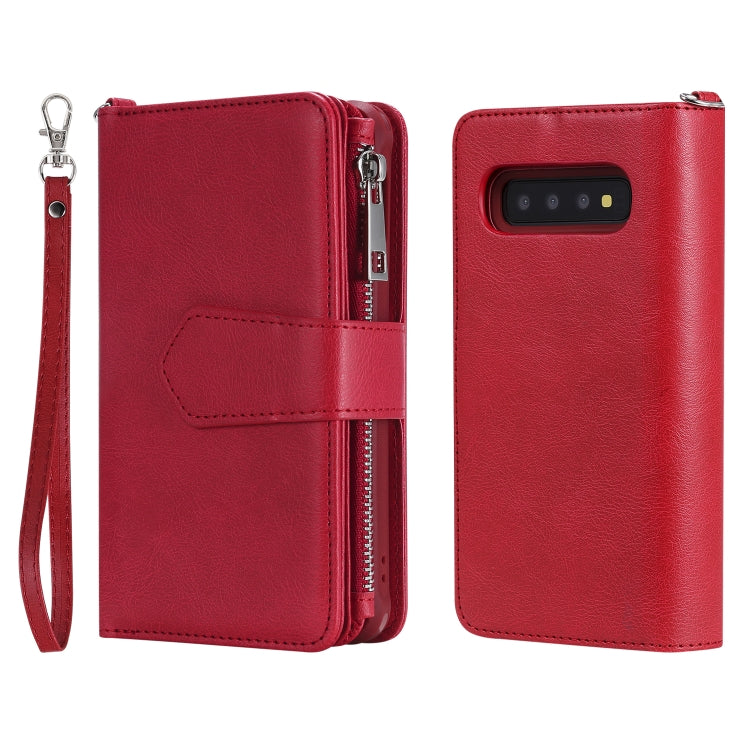 For Galaxy S10 2 in 1 Solid Color Zipper Shockproof Protective Case with Card Slots & Bracket & Photo Holder & Wallet Function