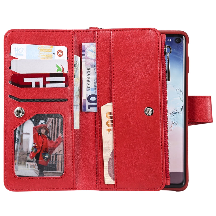 For Galaxy S10 2 in 1 Solid Color Zipper Shockproof Protective Case with Card Slots & Bracket & Photo Holder & Wallet Function