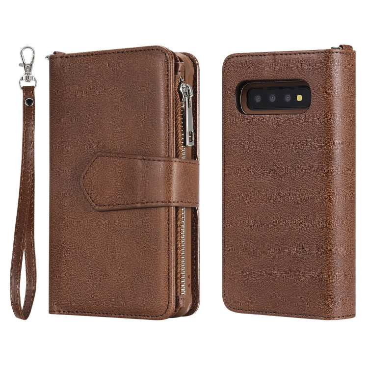 For Galaxy S10 2 in 1 Solid Color Zipper Shockproof Protective Case with Card Slots & Bracket & Photo Holder & Wallet Function