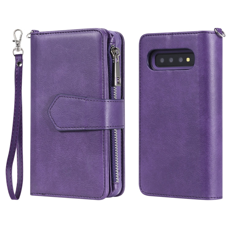 For Galaxy S10 2 in 1 Solid Color Zipper Shockproof Protective Case with Card Slots & Bracket & Photo Holder & Wallet Function