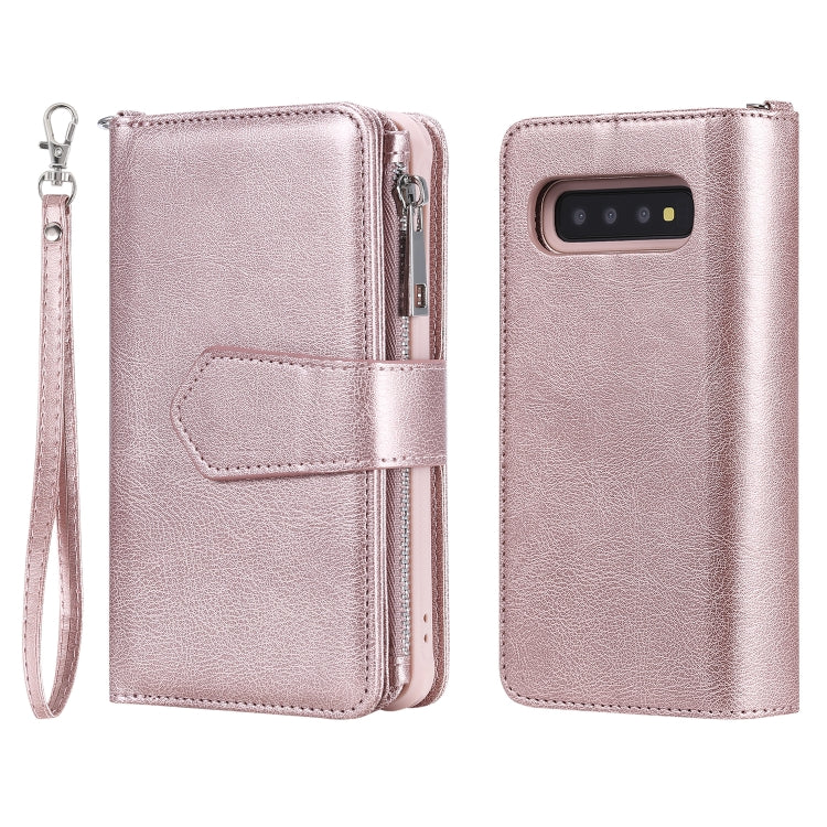 For Galaxy S10 2 in 1 Solid Color Zipper Shockproof Protective Case with Card Slots & Bracket & Photo Holder & Wallet Function