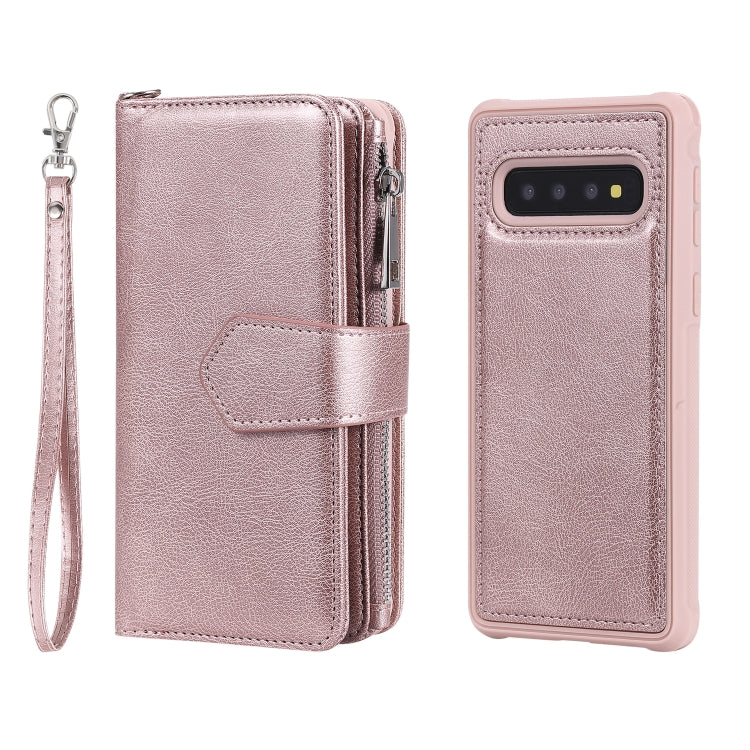 For Galaxy S10 2 in 1 Solid Color Zipper Shockproof Protective Case with Card Slots & Bracket & Photo Holder & Wallet Function