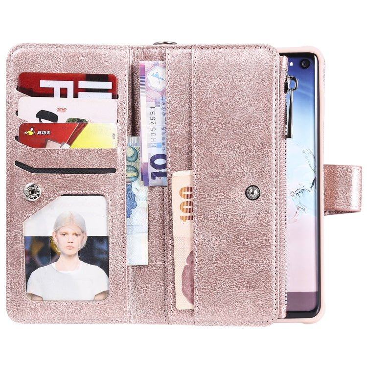 For Galaxy S10 2 in 1 Solid Color Zipper Shockproof Protective Case with Card Slots & Bracket & Photo Holder & Wallet Function