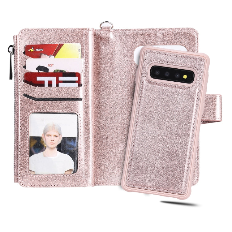 For Galaxy S10 2 in 1 Solid Color Zipper Shockproof Protective Case with Card Slots & Bracket & Photo Holder & Wallet Function