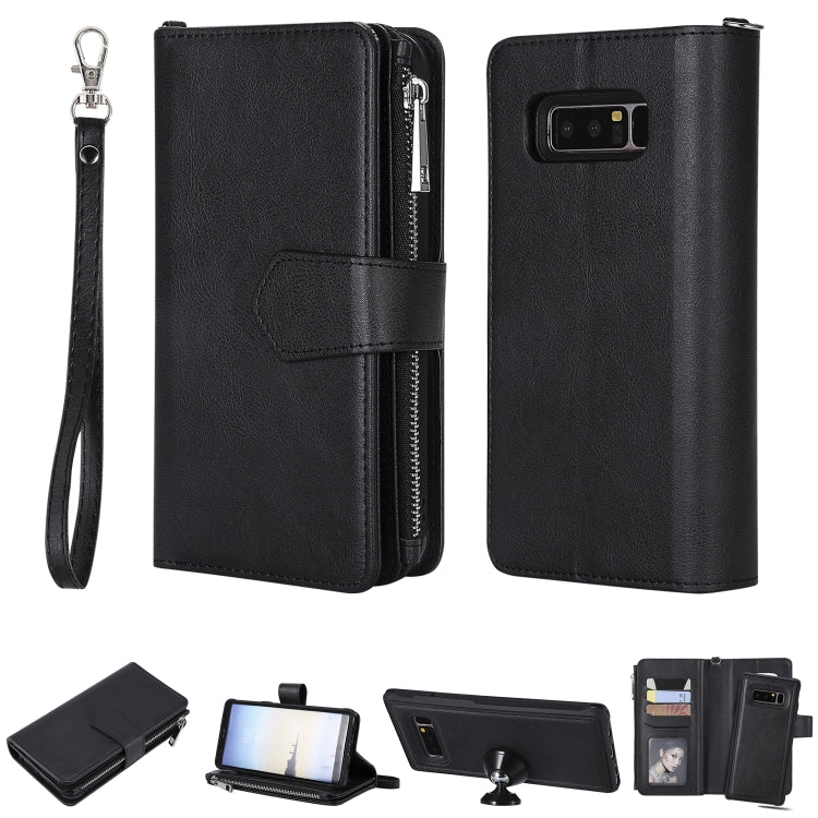 For Galaxy Note 8 2 in 1 Solid Color Zipper Shockproof Protective Case with Card Slots & Bracket & Photo Holder & Wallet Function