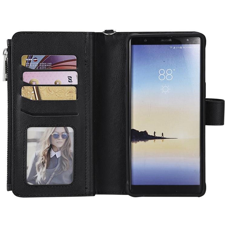 For Galaxy Note 8 2 in 1 Solid Color Zipper Shockproof Protective Case with Card Slots & Bracket & Photo Holder & Wallet Function