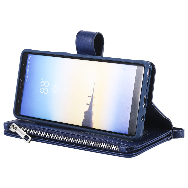 For Galaxy Note 8 2 in 1 Solid Color Zipper Shockproof Protective Case with Card Slots & Bracket & Photo Holder & Wallet Function