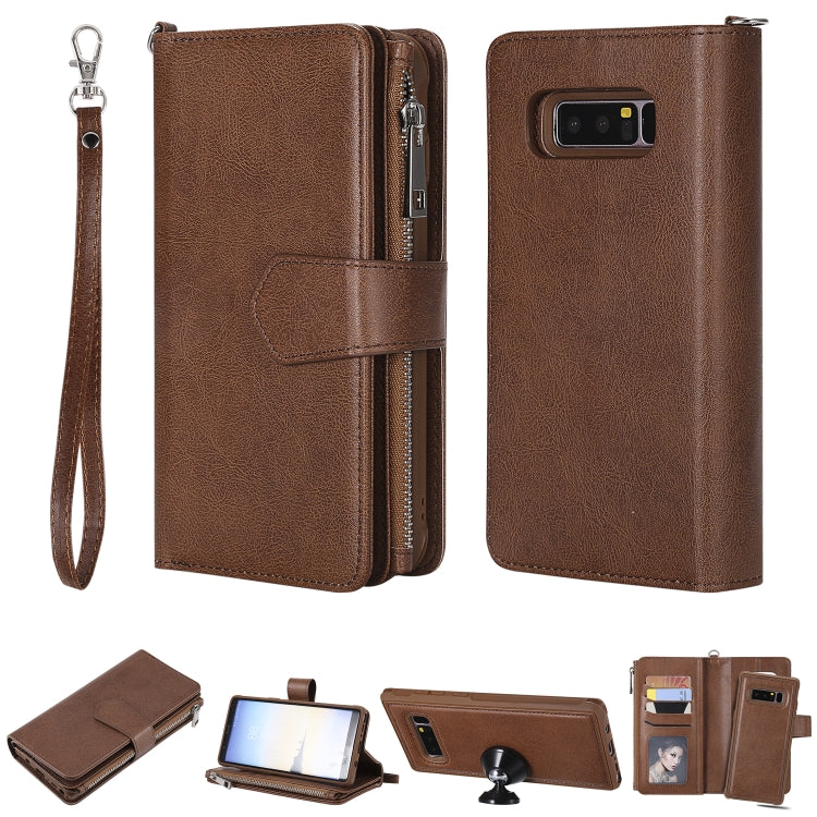 For Galaxy Note 8 2 in 1 Solid Color Zipper Shockproof Protective Case with Card Slots & Bracket & Photo Holder & Wallet Function