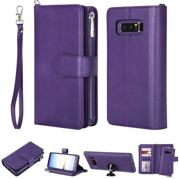 For Galaxy Note 8 2 in 1 Solid Color Zipper Shockproof Protective Case with Card Slots & Bracket & Photo Holder & Wallet Function