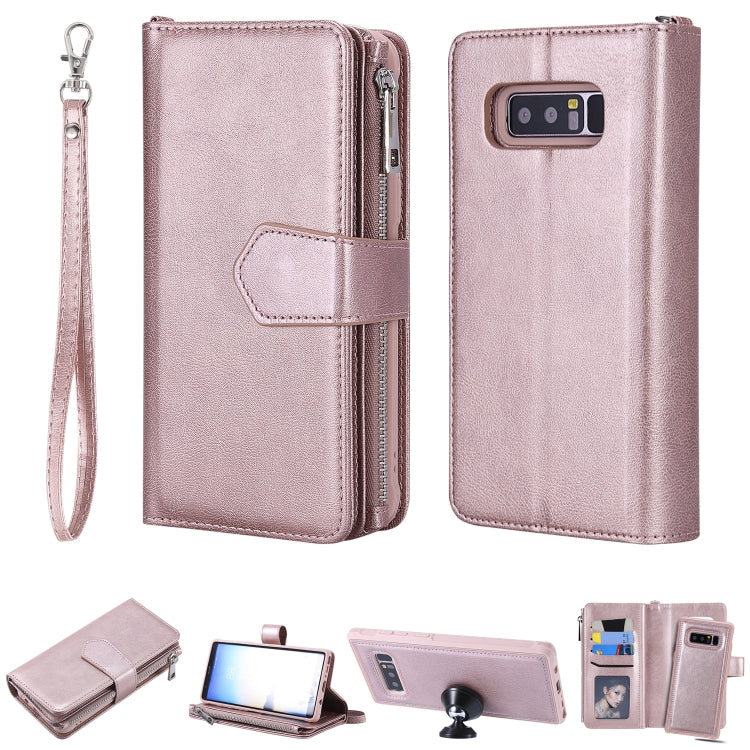 For Galaxy Note 8 2 in 1 Solid Color Zipper Shockproof Protective Case with Card Slots & Bracket & Photo Holder & Wallet Function