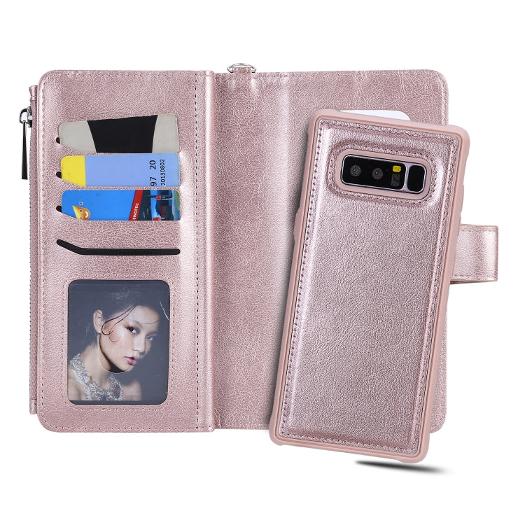 For Galaxy Note 8 2 in 1 Solid Color Zipper Shockproof Protective Case with Card Slots & Bracket & Photo Holder & Wallet Function