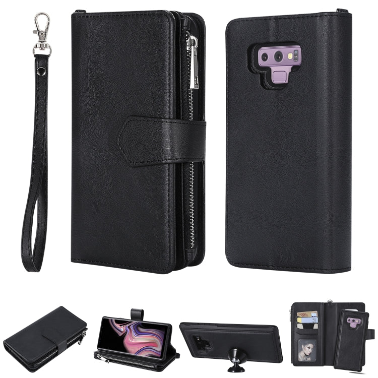 For Galaxy Note9 2 in 1 Solid Color Zipper Shockproof Protective Case with Card Slots & Bracket & Photo Holder & Wallet Function