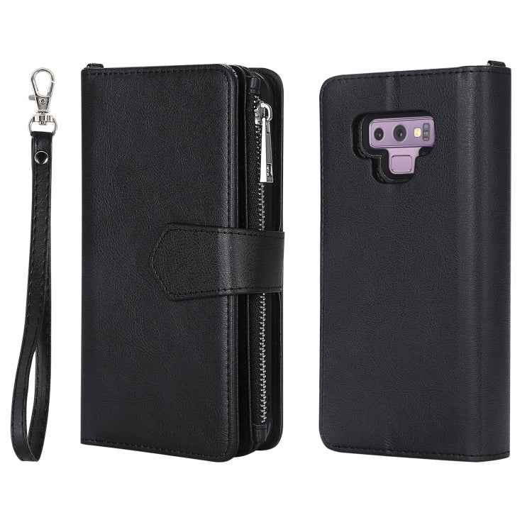For Galaxy Note9 2 in 1 Solid Color Zipper Shockproof Protective Case with Card Slots & Bracket & Photo Holder & Wallet Function