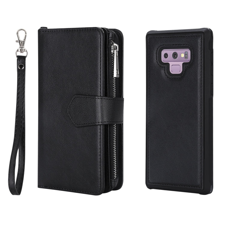 For Galaxy Note9 2 in 1 Solid Color Zipper Shockproof Protective Case with Card Slots & Bracket & Photo Holder & Wallet Function