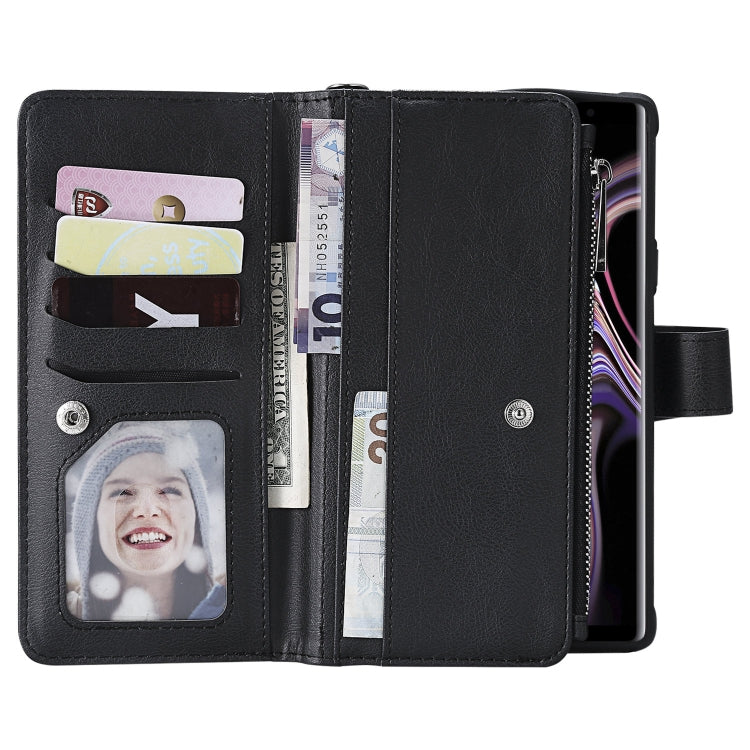 For Galaxy Note9 2 in 1 Solid Color Zipper Shockproof Protective Case with Card Slots & Bracket & Photo Holder & Wallet Function