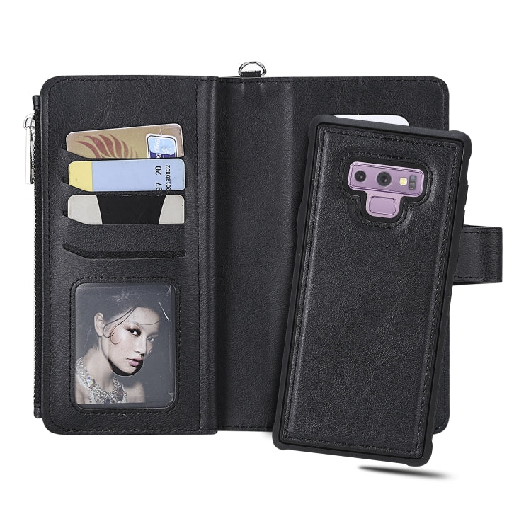 For Galaxy Note9 2 in 1 Solid Color Zipper Shockproof Protective Case with Card Slots & Bracket & Photo Holder & Wallet Function