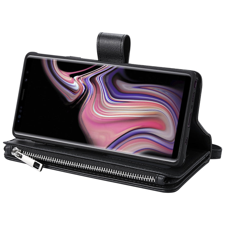 For Galaxy Note9 2 in 1 Solid Color Zipper Shockproof Protective Case with Card Slots & Bracket & Photo Holder & Wallet Function