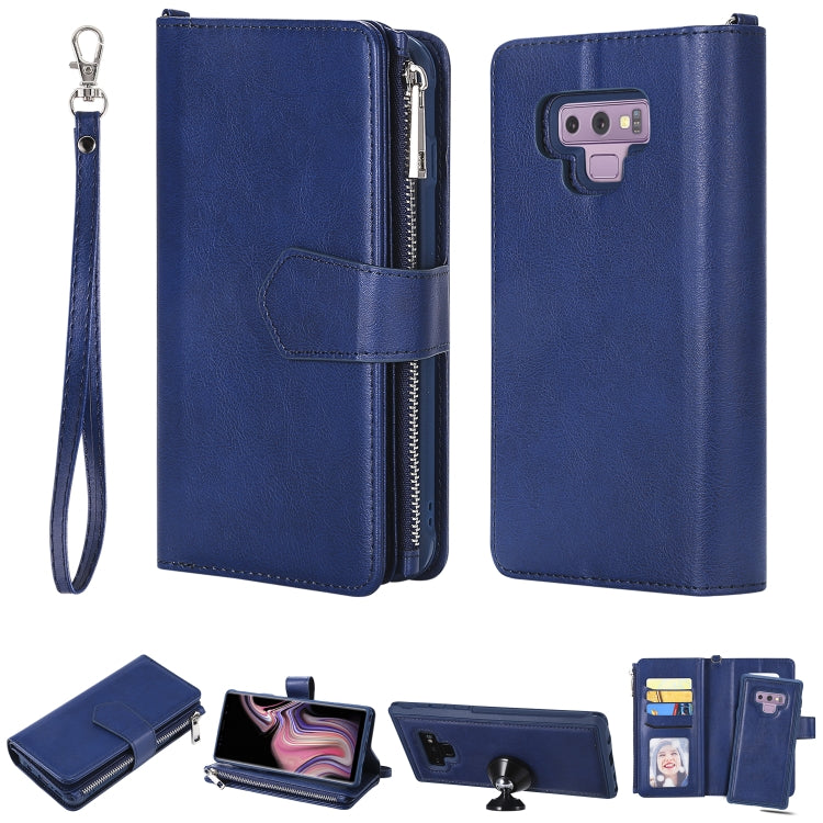 For Galaxy Note9 2 in 1 Solid Color Zipper Shockproof Protective Case with Card Slots & Bracket & Photo Holder & Wallet Function