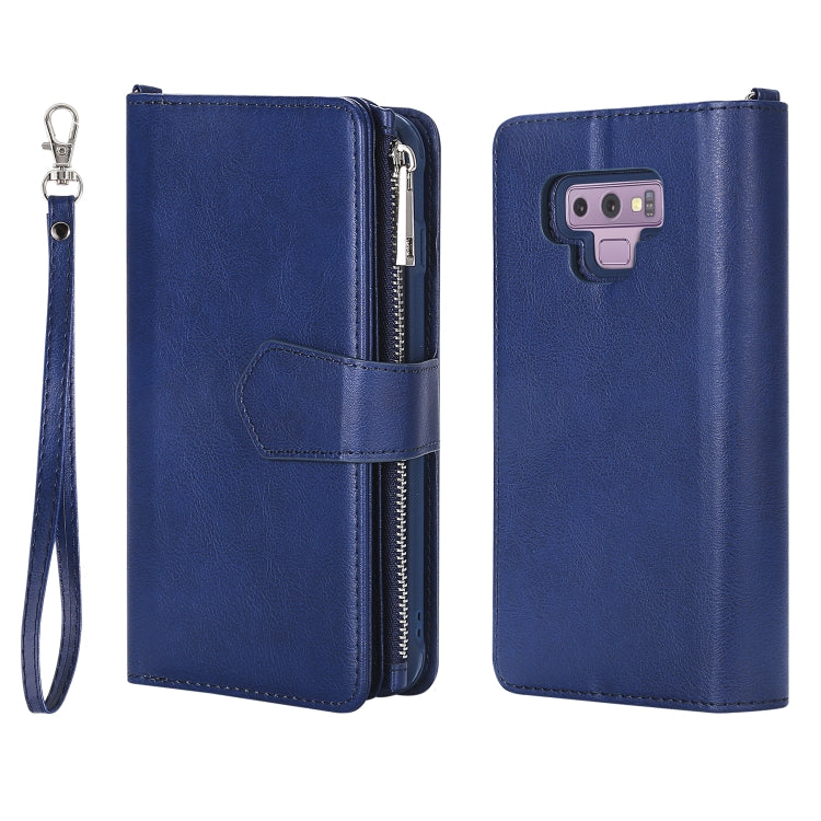 For Galaxy Note9 2 in 1 Solid Color Zipper Shockproof Protective Case with Card Slots & Bracket & Photo Holder & Wallet Function