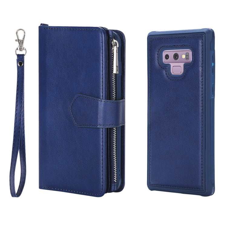 For Galaxy Note9 2 in 1 Solid Color Zipper Shockproof Protective Case with Card Slots & Bracket & Photo Holder & Wallet Function