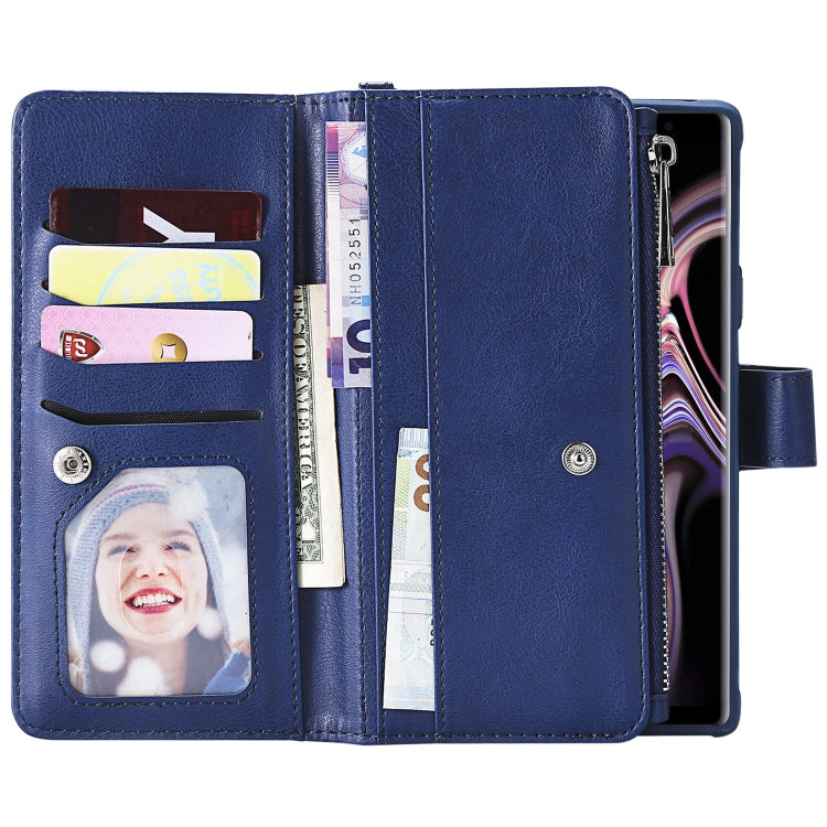 For Galaxy Note9 2 in 1 Solid Color Zipper Shockproof Protective Case with Card Slots & Bracket & Photo Holder & Wallet Function