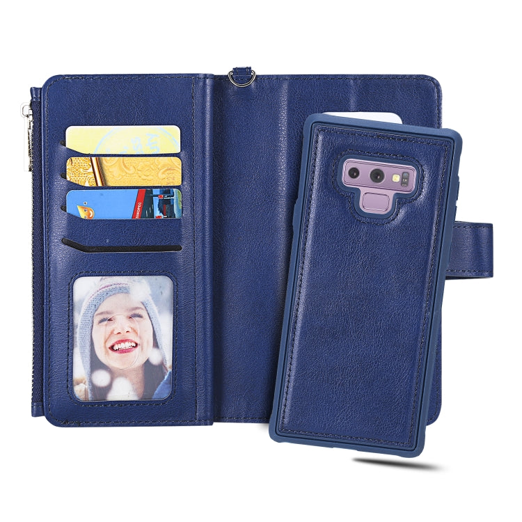 For Galaxy Note9 2 in 1 Solid Color Zipper Shockproof Protective Case with Card Slots & Bracket & Photo Holder & Wallet Function