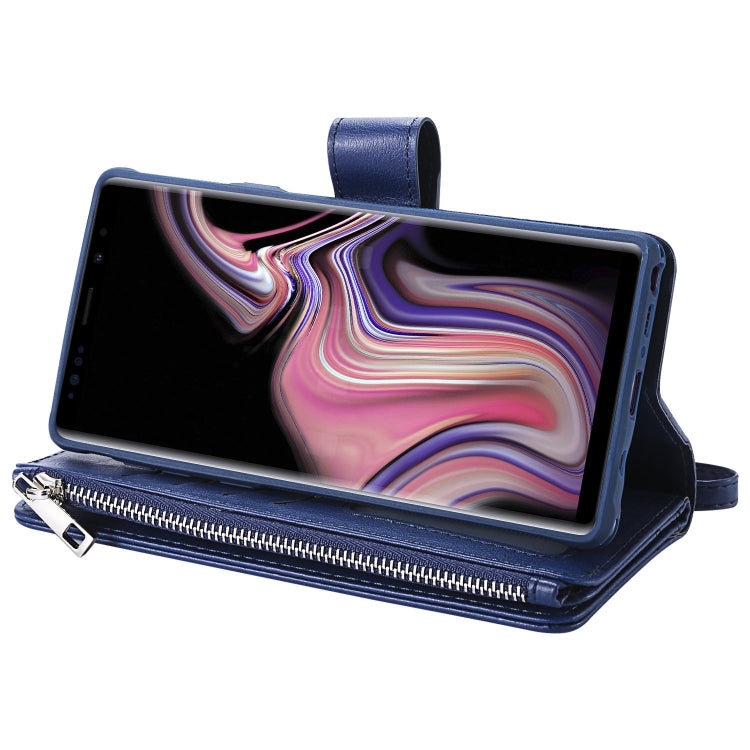 For Galaxy Note9 2 in 1 Solid Color Zipper Shockproof Protective Case with Card Slots & Bracket & Photo Holder & Wallet Function