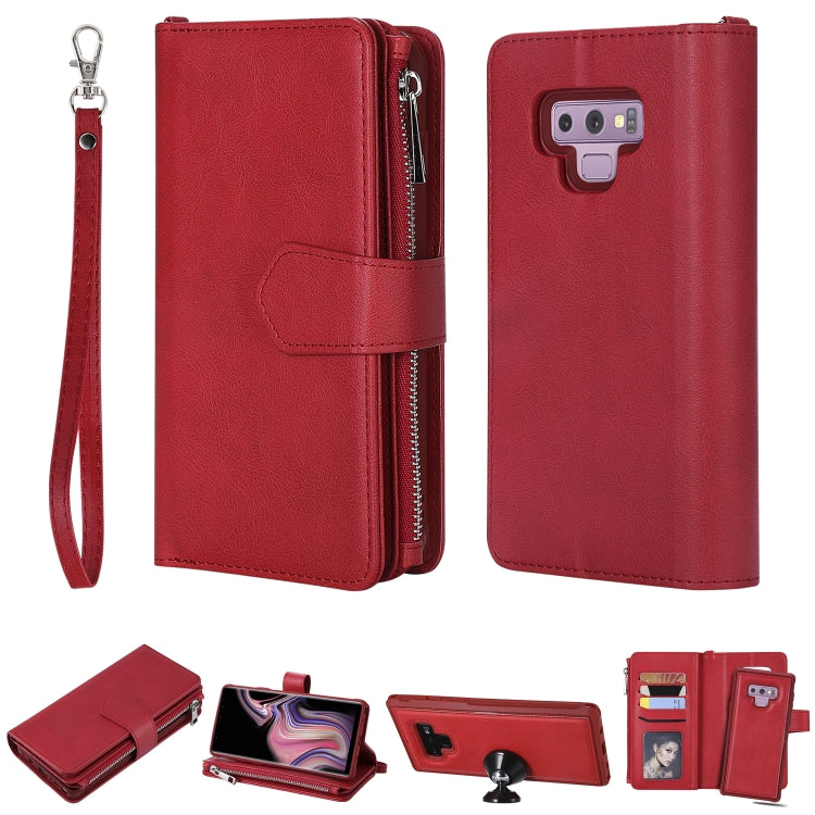 For Galaxy Note9 2 in 1 Solid Color Zipper Shockproof Protective Case with Card Slots & Bracket & Photo Holder & Wallet Function