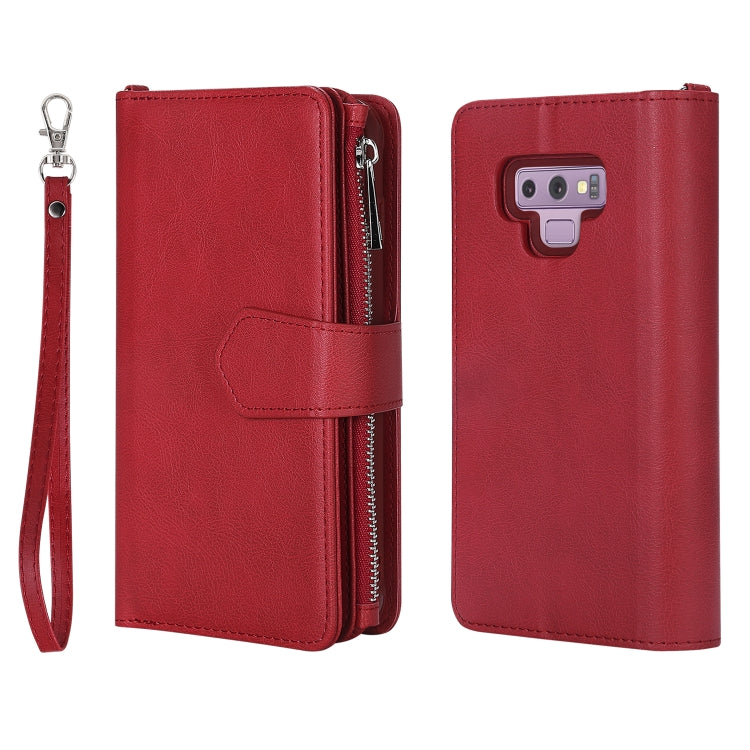 For Galaxy Note9 2 in 1 Solid Color Zipper Shockproof Protective Case with Card Slots & Bracket & Photo Holder & Wallet Function