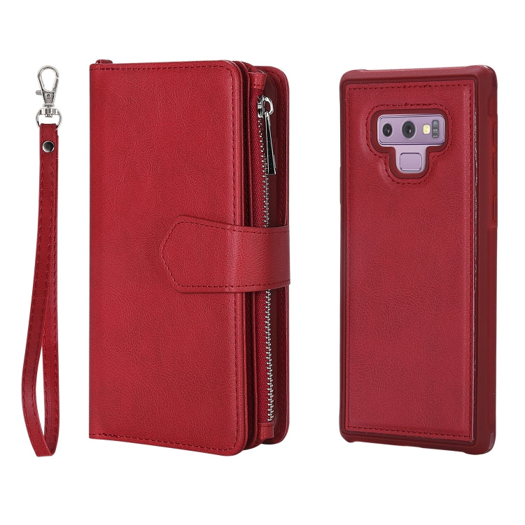For Galaxy Note9 2 in 1 Solid Color Zipper Shockproof Protective Case with Card Slots & Bracket & Photo Holder & Wallet Function