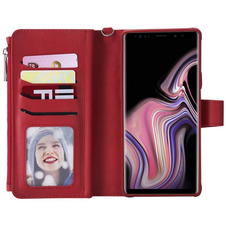 For Galaxy Note9 2 in 1 Solid Color Zipper Shockproof Protective Case with Card Slots & Bracket & Photo Holder & Wallet Function