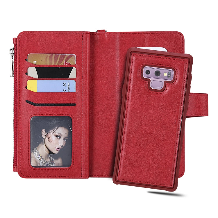For Galaxy Note9 2 in 1 Solid Color Zipper Shockproof Protective Case with Card Slots & Bracket & Photo Holder & Wallet Function