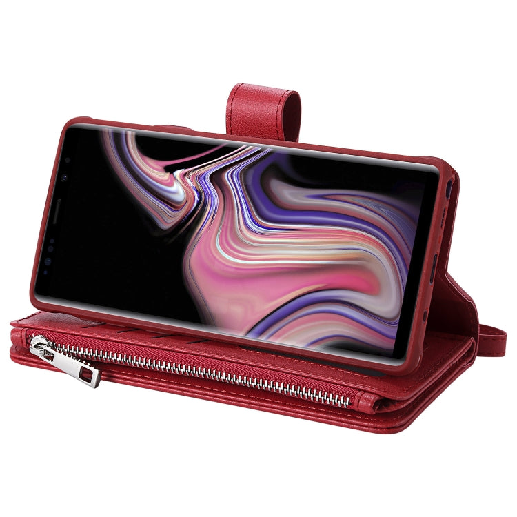 For Galaxy Note9 2 in 1 Solid Color Zipper Shockproof Protective Case with Card Slots & Bracket & Photo Holder & Wallet Function