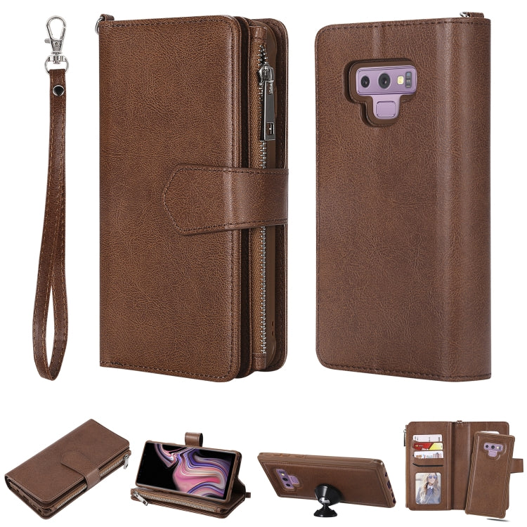 For Galaxy Note9 2 in 1 Solid Color Zipper Shockproof Protective Case with Card Slots & Bracket & Photo Holder & Wallet Function