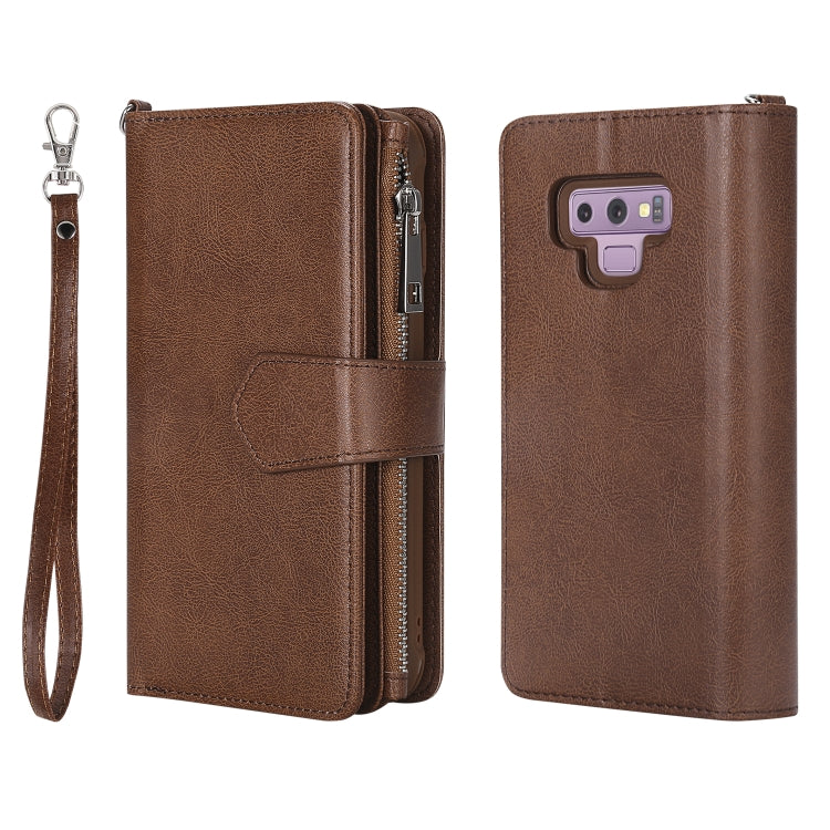 For Galaxy Note9 2 in 1 Solid Color Zipper Shockproof Protective Case with Card Slots & Bracket & Photo Holder & Wallet Function