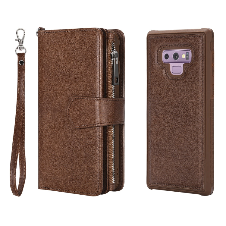 For Galaxy Note9 2 in 1 Solid Color Zipper Shockproof Protective Case with Card Slots & Bracket & Photo Holder & Wallet Function