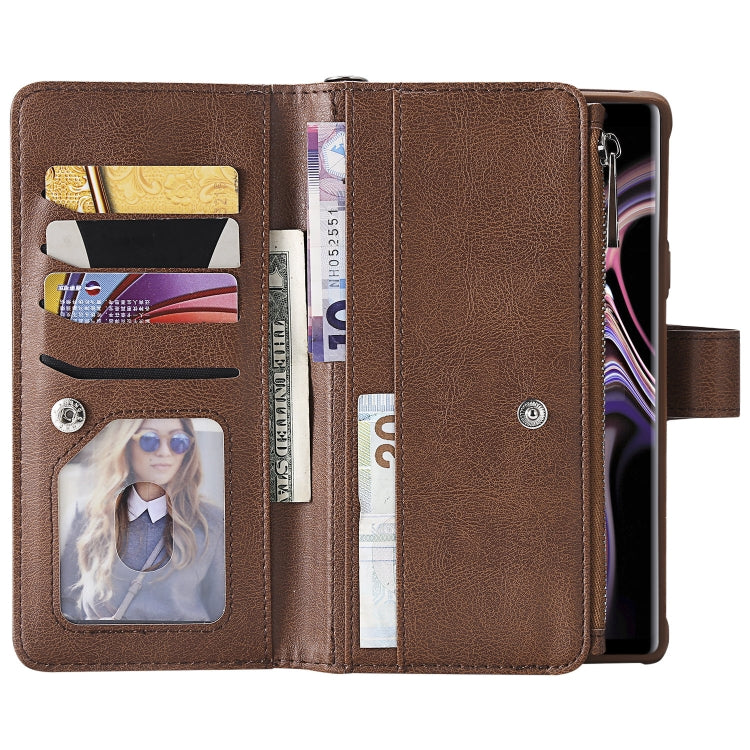 For Galaxy Note9 2 in 1 Solid Color Zipper Shockproof Protective Case with Card Slots & Bracket & Photo Holder & Wallet Function