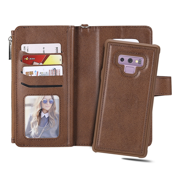 For Galaxy Note9 2 in 1 Solid Color Zipper Shockproof Protective Case with Card Slots & Bracket & Photo Holder & Wallet Function