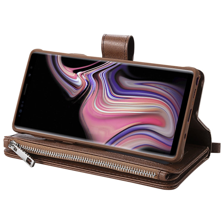 For Galaxy Note9 2 in 1 Solid Color Zipper Shockproof Protective Case with Card Slots & Bracket & Photo Holder & Wallet Function