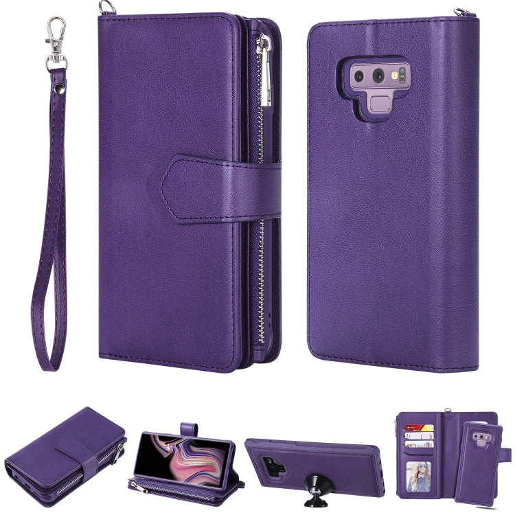 For Galaxy Note9 2 in 1 Solid Color Zipper Shockproof Protective Case with Card Slots & Bracket & Photo Holder & Wallet Function
