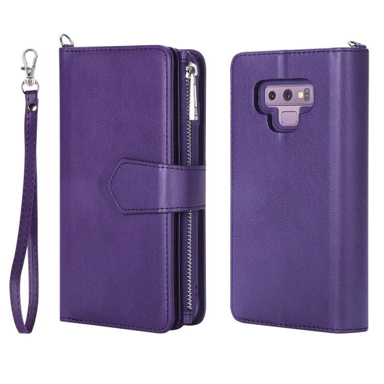 For Galaxy Note9 2 in 1 Solid Color Zipper Shockproof Protective Case with Card Slots & Bracket & Photo Holder & Wallet Function