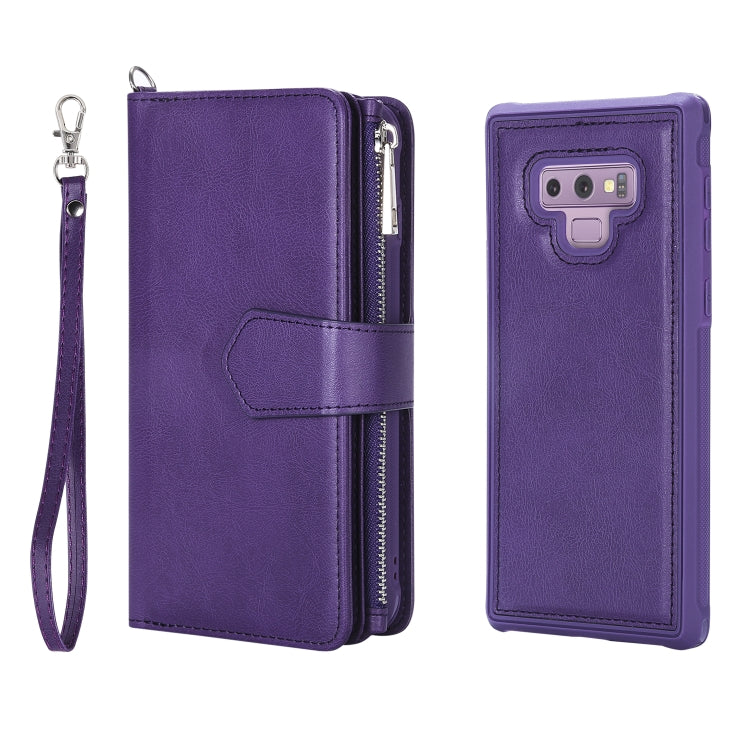For Galaxy Note9 2 in 1 Solid Color Zipper Shockproof Protective Case with Card Slots & Bracket & Photo Holder & Wallet Function