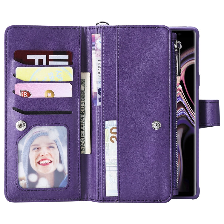 For Galaxy Note9 2 in 1 Solid Color Zipper Shockproof Protective Case with Card Slots & Bracket & Photo Holder & Wallet Function