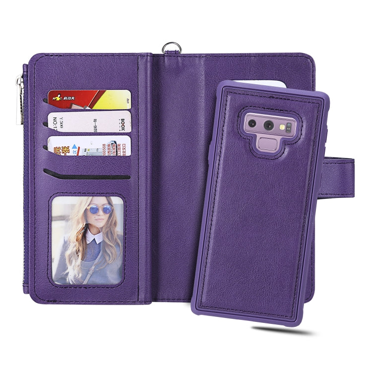 For Galaxy Note9 2 in 1 Solid Color Zipper Shockproof Protective Case with Card Slots & Bracket & Photo Holder & Wallet Function