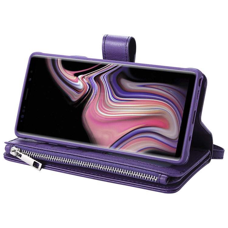 For Galaxy Note9 2 in 1 Solid Color Zipper Shockproof Protective Case with Card Slots & Bracket & Photo Holder & Wallet Function